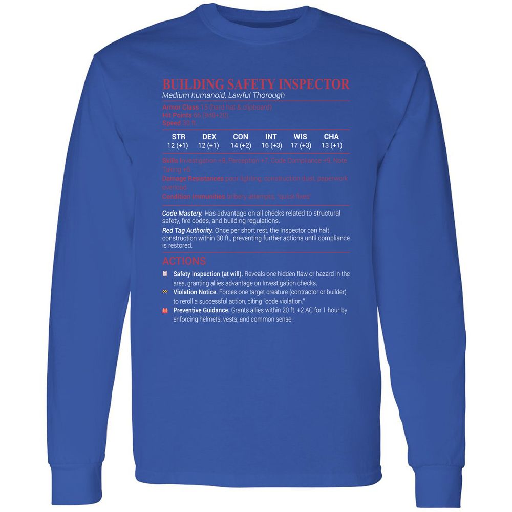 Building Safety Inspector Long Sleeve T-Shirt - Royal - 8