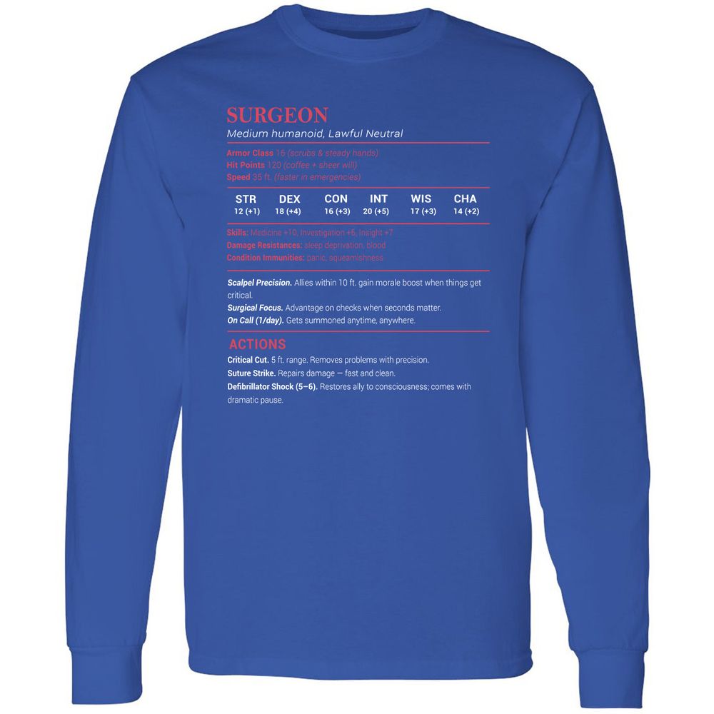 Surgeon Stats Long Sleeve T-Shirt - Royal - 8