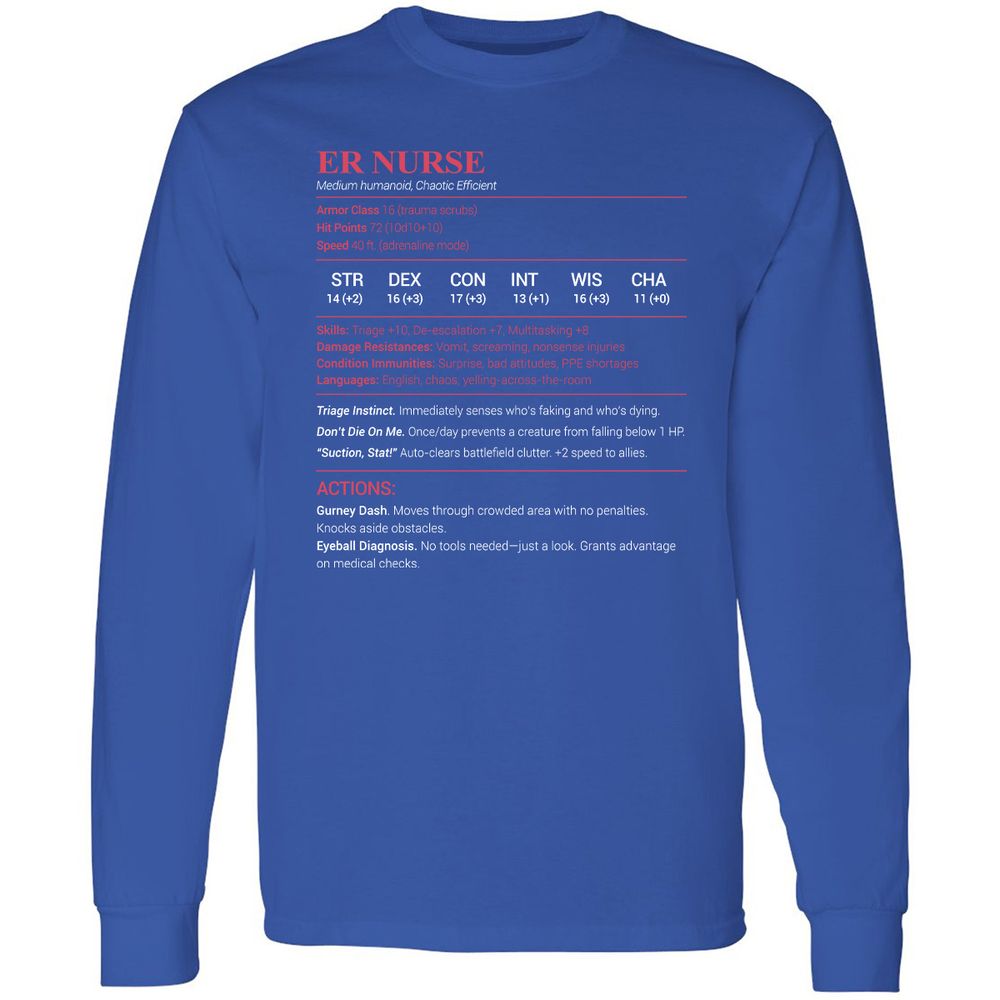 ER Nurse Long Sleeve T-Shirt - Royal - 8