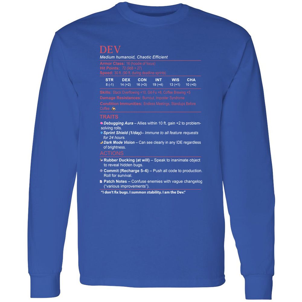DEV Stats Long Sleeve T-Shirt - Royal - 8
