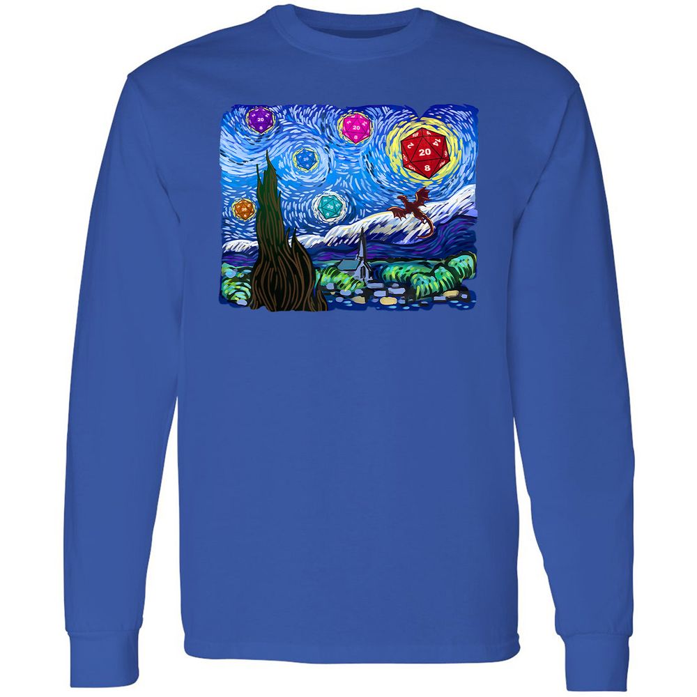 Dragon Starry Night Long Sleeve T-Shirt - Royal - 8