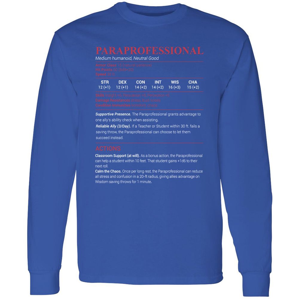 Paraprofessional Long Sleeve T-Shirt - Royal - 8