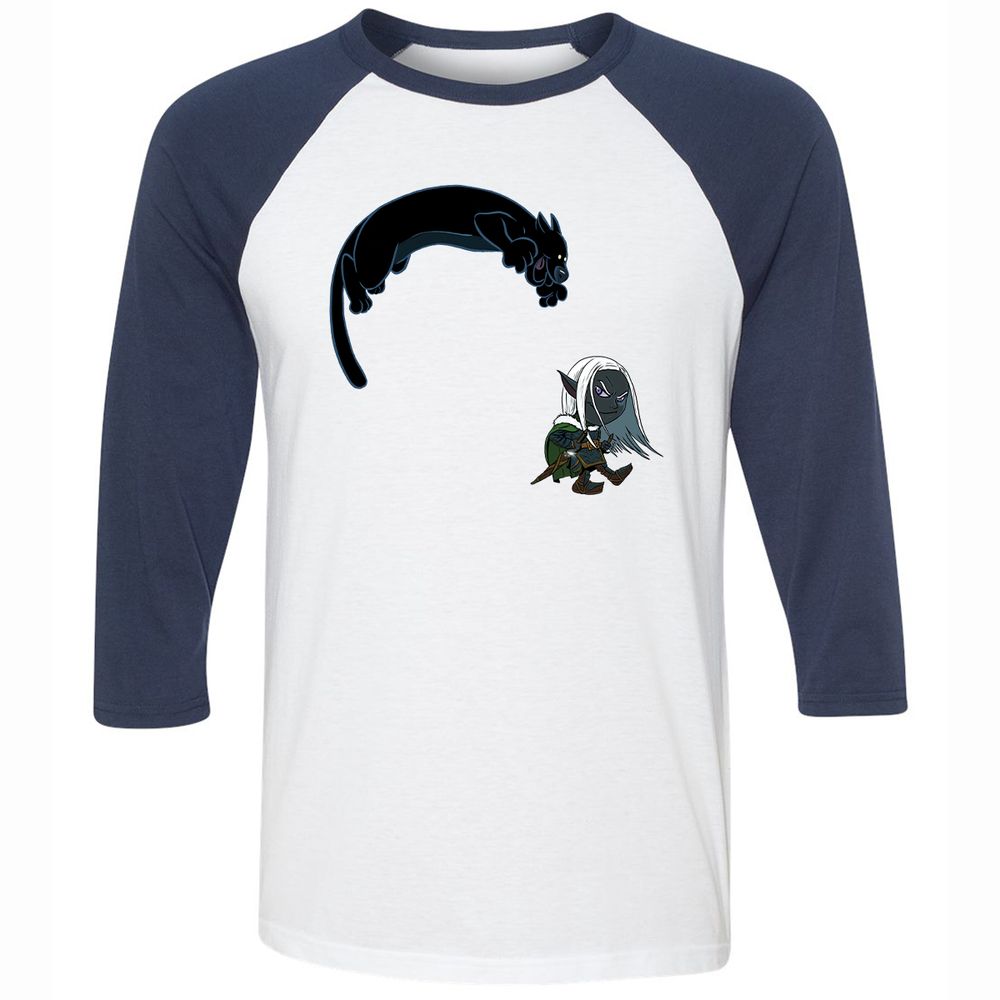 Drizzt and Guenhwyvar Unisex 3/4 Baseball Tee - White/Navy - 8