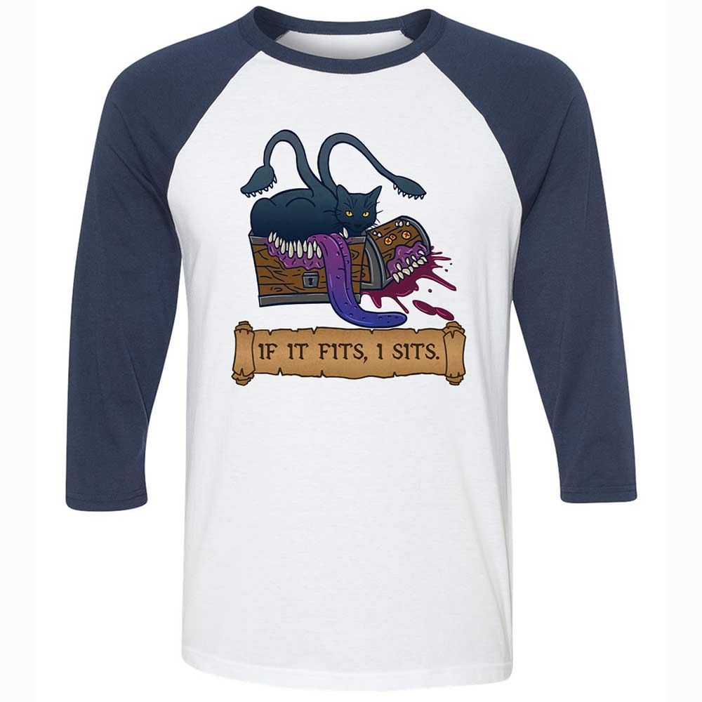 If It Fits I Sits Unisex 3/4 Baseball Tee - White/Navy - 8