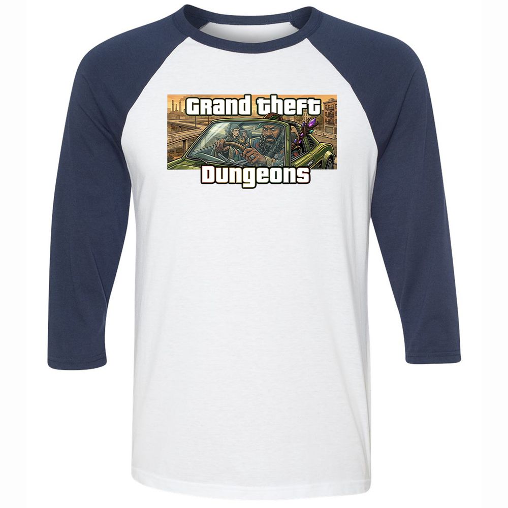 Grand Theft Dungeons Unisex 3/4 Baseball Tee - White/Navy - 8