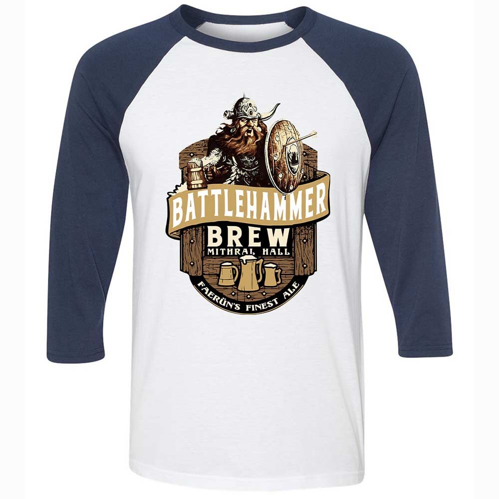 Battlehammer Brew Unisex 3/4 Baseball Tee - White/Navy - 8