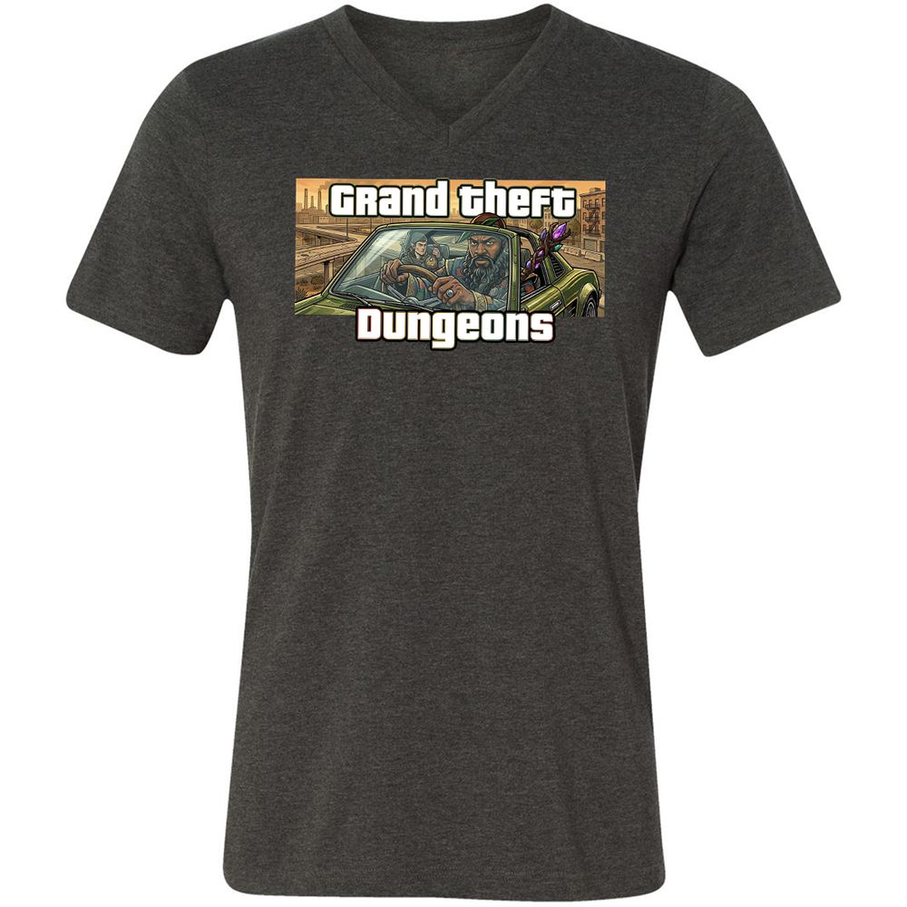 Grand Theft Dungeons Unisex V-Neck T-Shirt - Dark Grey Heather - 9