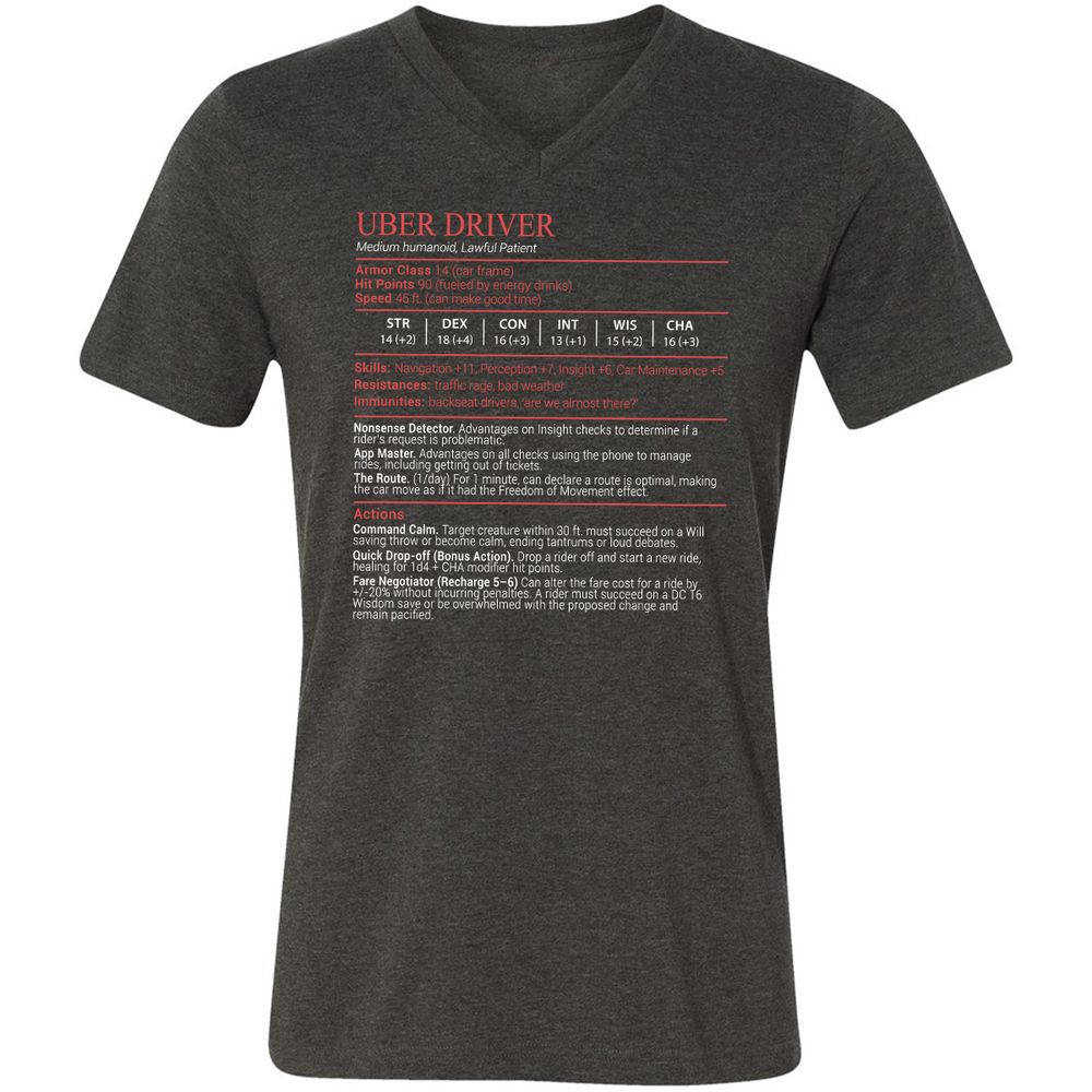 Uber Driver Stats Block Unisex V-Neck T-Shirt - Dark Grey Heather - 9