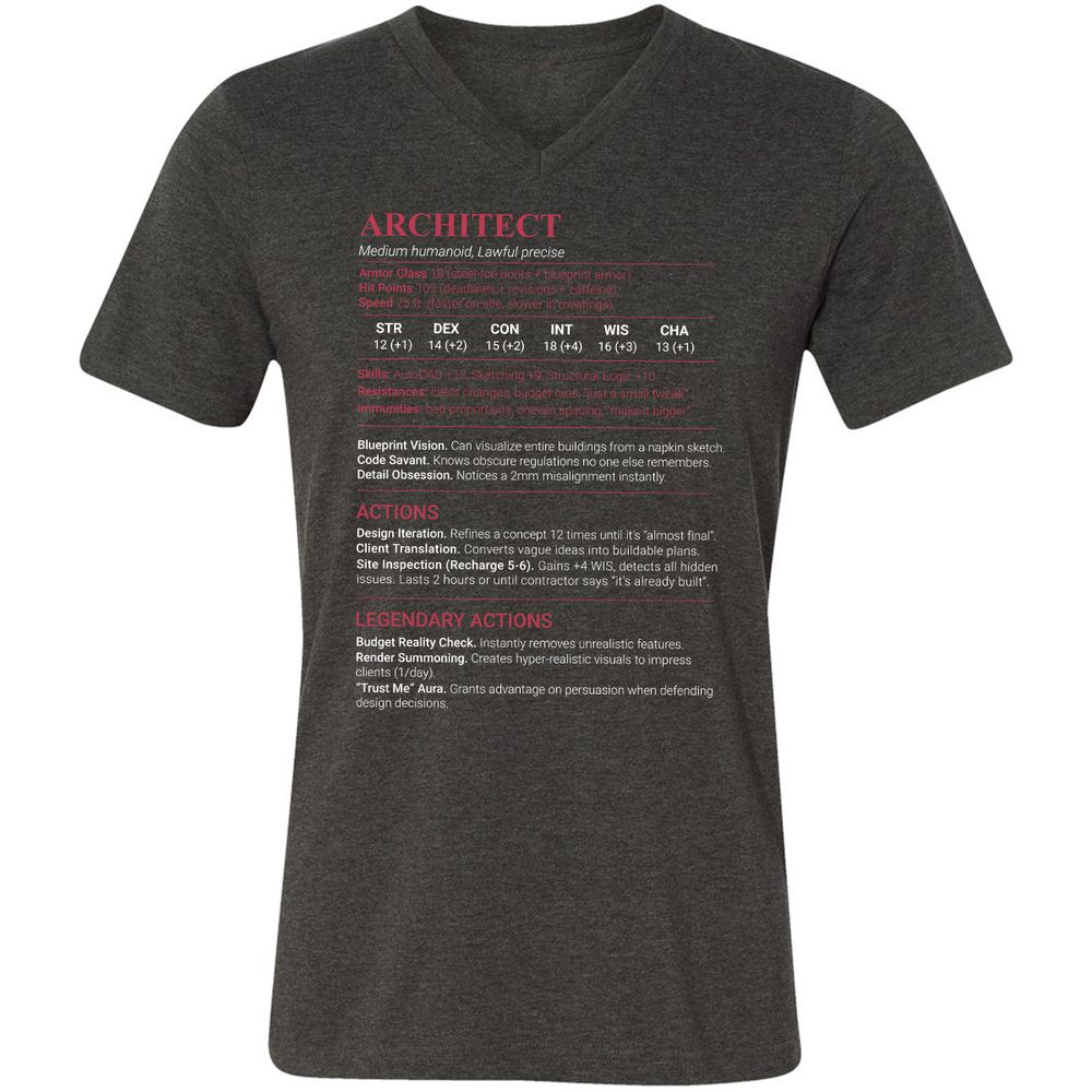 Architect Stats Unisex V-Neck T-Shirt - Dark Grey Heather - 9