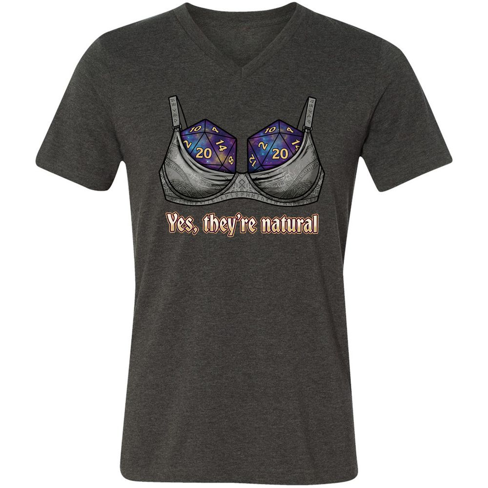 They Are Natural Nat20 Unisex V-Neck T-Shirt - Dark Grey Heather - 9