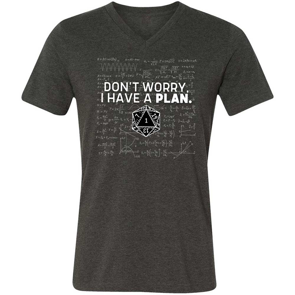 Dont Worry I Have A Plan Unisex V-Neck T-Shirt - Dark Grey Heather - 9
