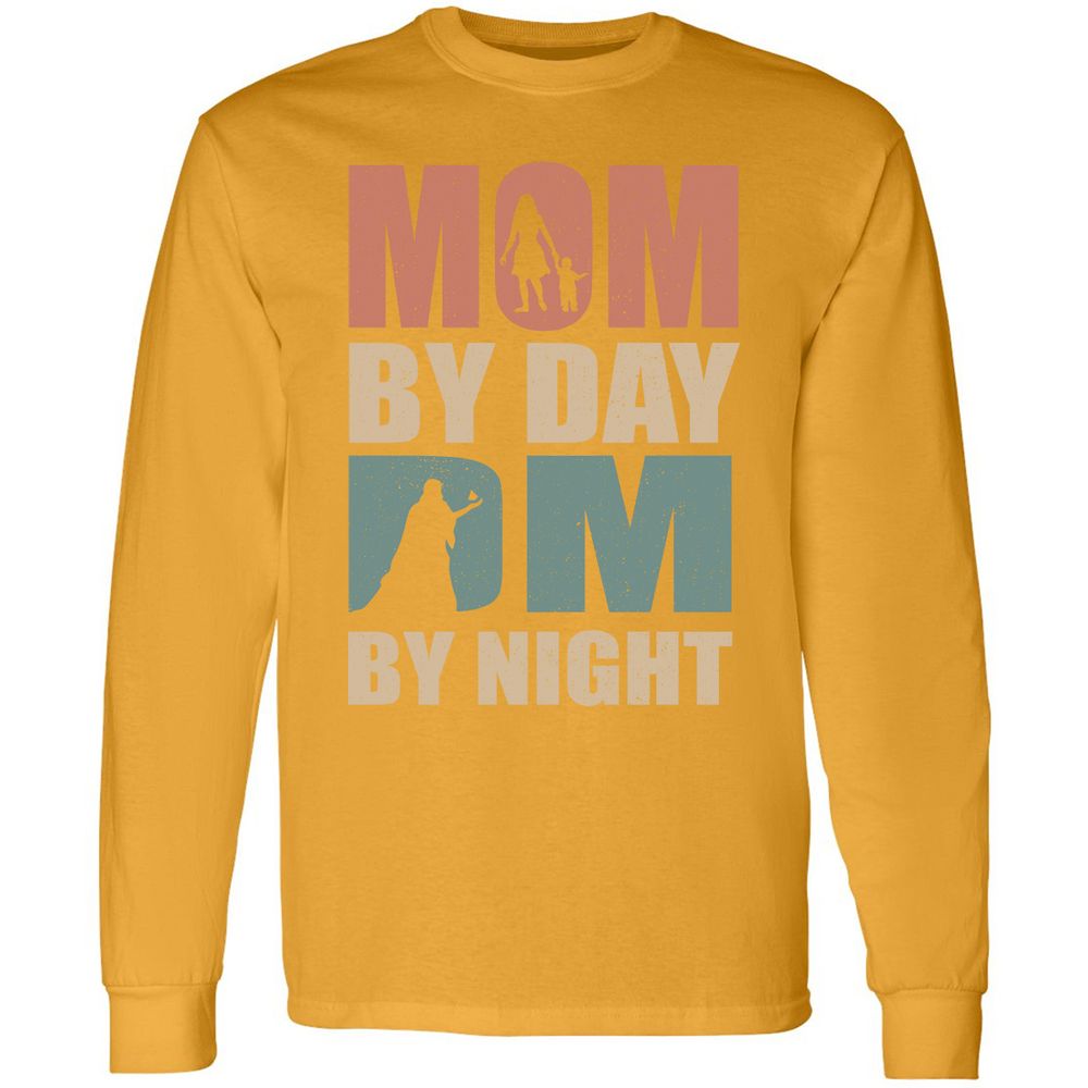 Mom By Day DM By Night Long Sleeve T-Shirt - Gold - 9