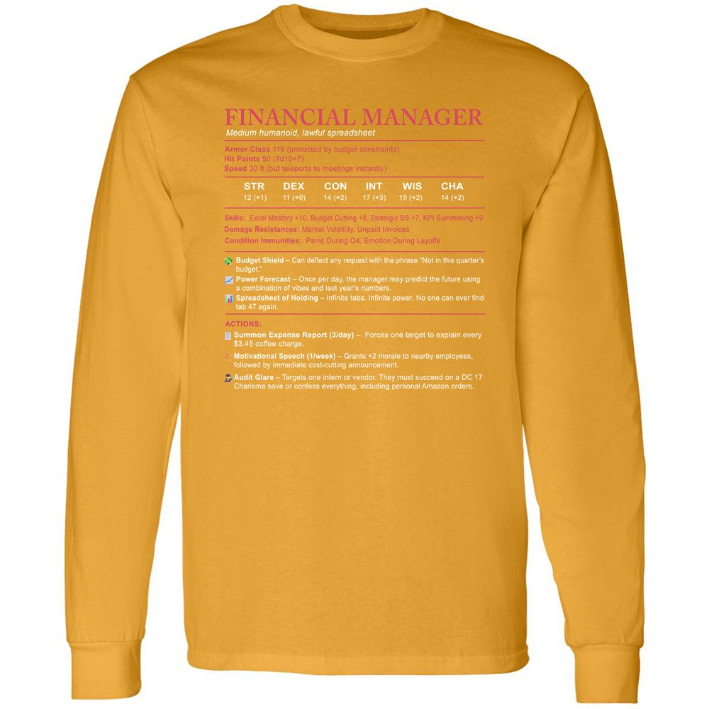 Financial Manager Stats Long Sleeve T-Shirt - Gold - 9