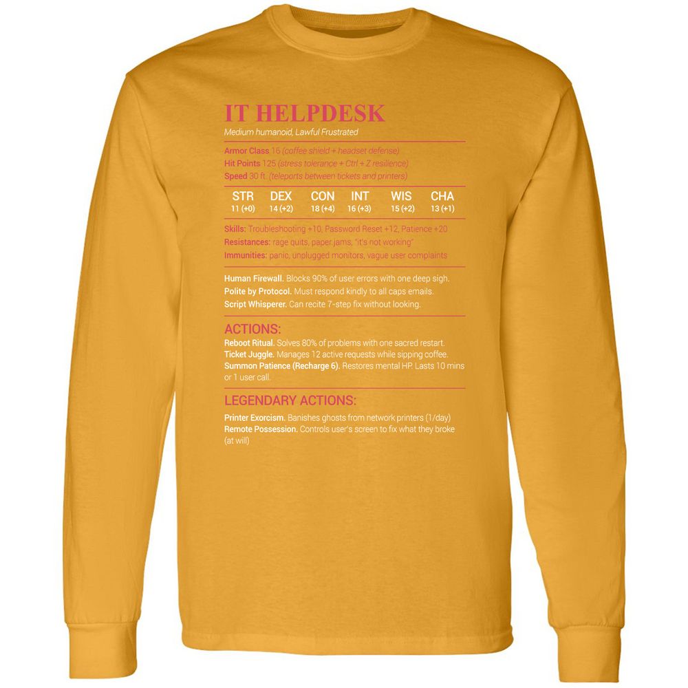 IT Helpdesk Long Sleeve T-Shirt - Gold - 9