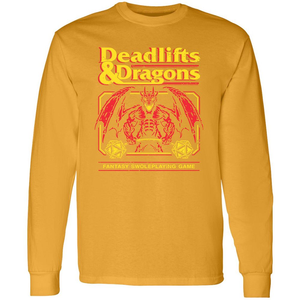 Deadlifts And Dragons Long Sleeve T-Shirt - Gold - 9