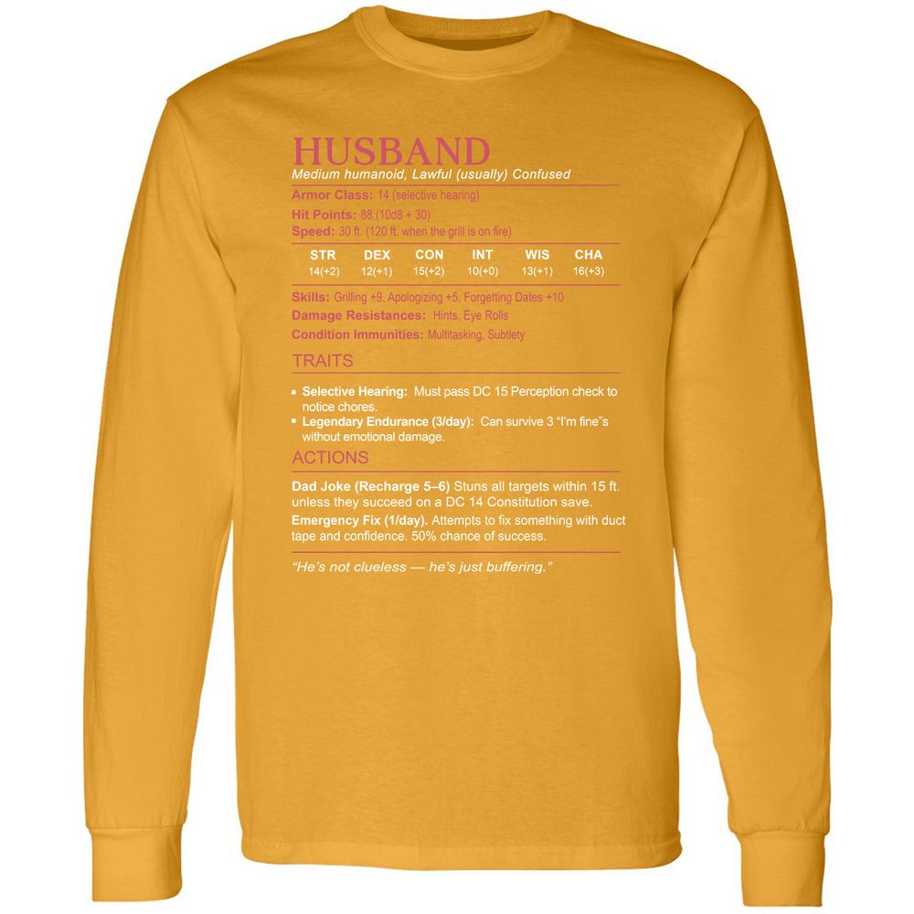 Husband Stats Long Sleeve T-Shirt - Gold - 9
