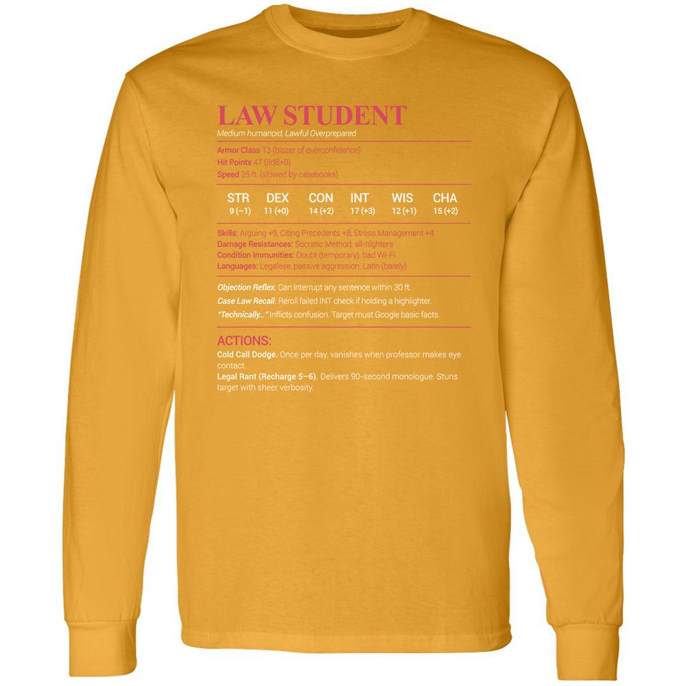 Law Student Long Sleeve T-Shirt - Gold - 9