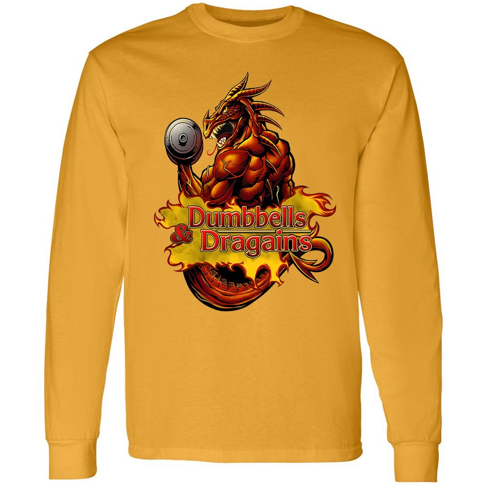 Dumbbells & Dragains Long Sleeve T-Shirt - Gold - 9