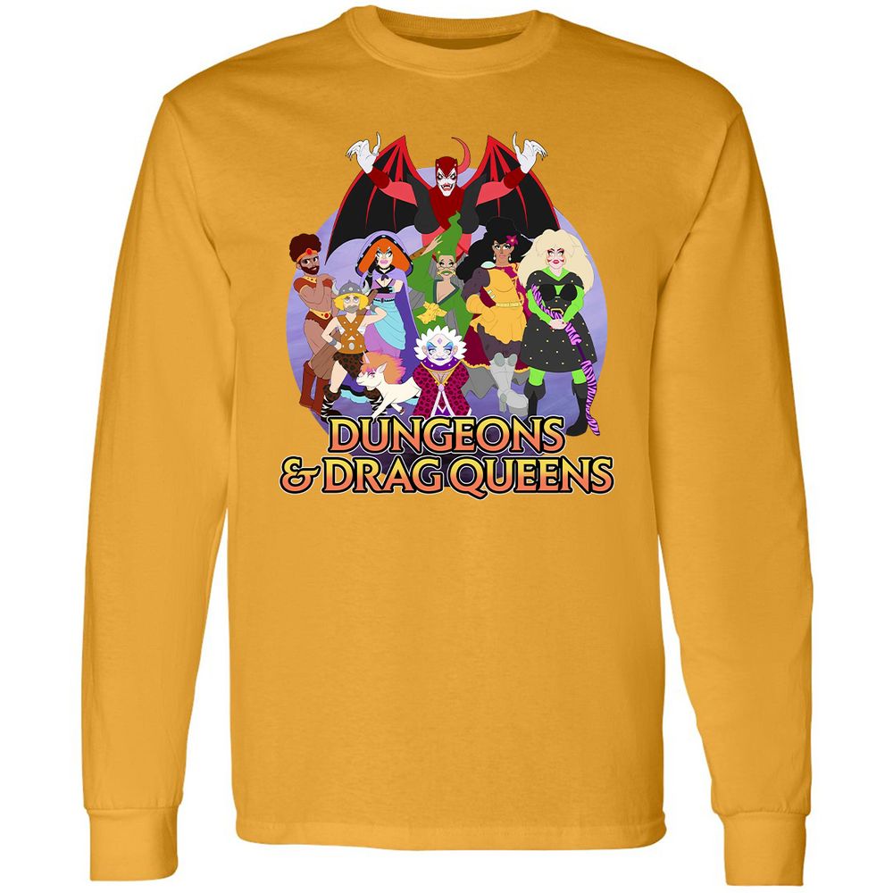 Dungeons n Drag Queens Cartoon Long Sleeve T-Shirt - Gold - 9