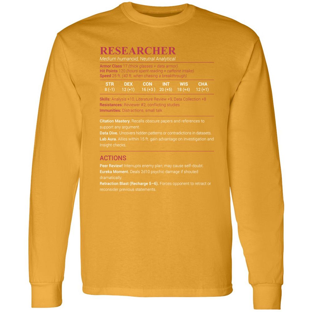 Researcher Stats Long Sleeve T-Shirt - Gold - 9