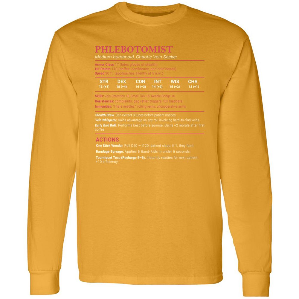 Phlebotomist Stats Long Sleeve T-Shirt - Gold - 9