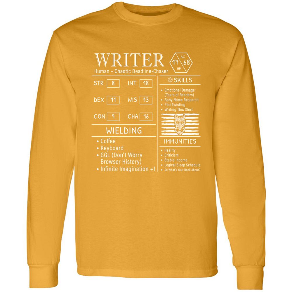 Writer Stats New Long Sleeve T-Shirt - Gold - 9