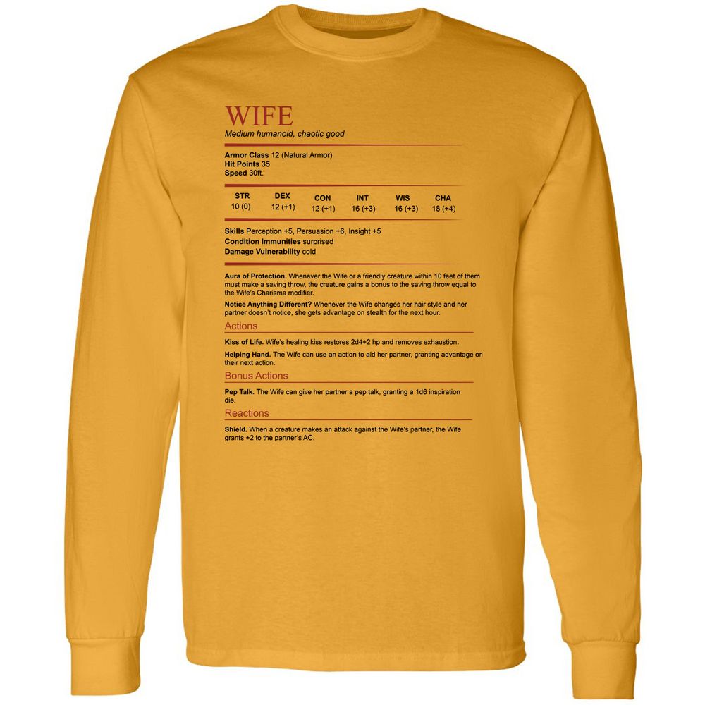 Wife White Long Sleeve T-Shirt - Gold - 9