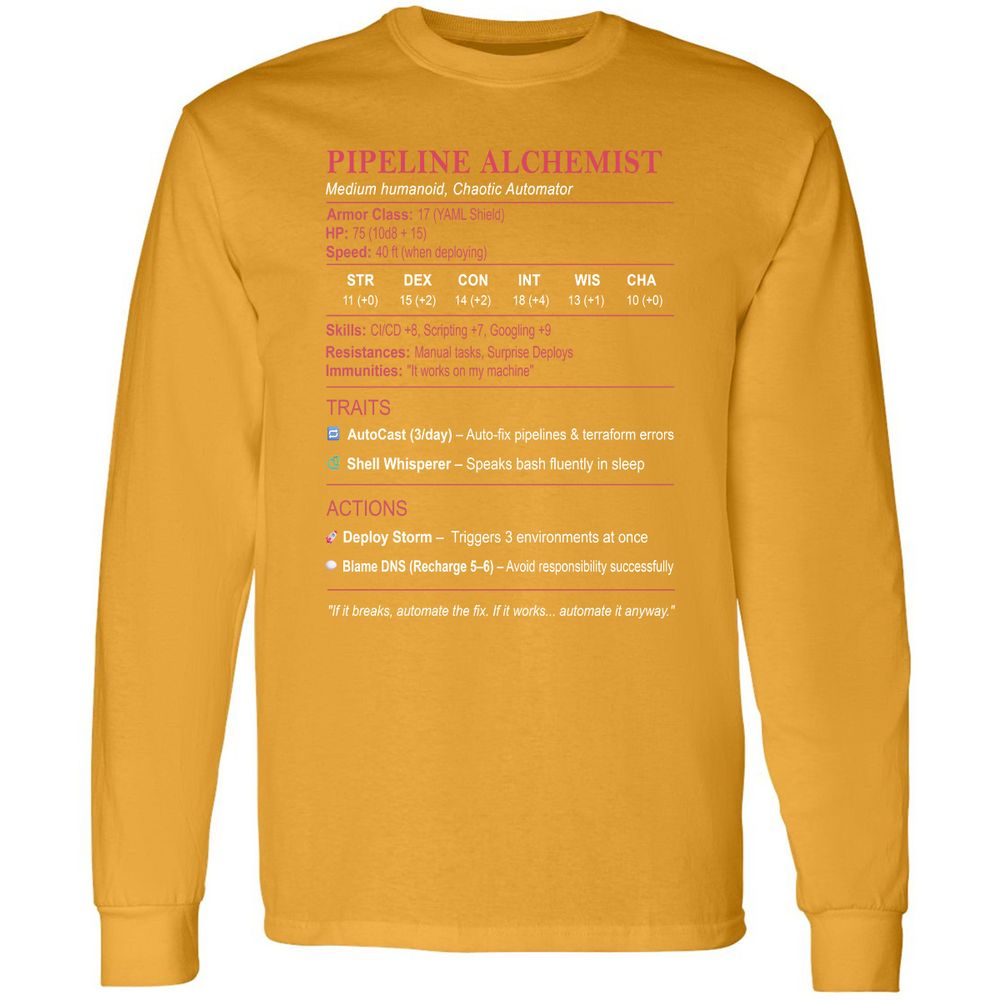 DEVOPS Stats (Pipeline Alchemist) Long Sleeve T-Shirt - Gold - 9