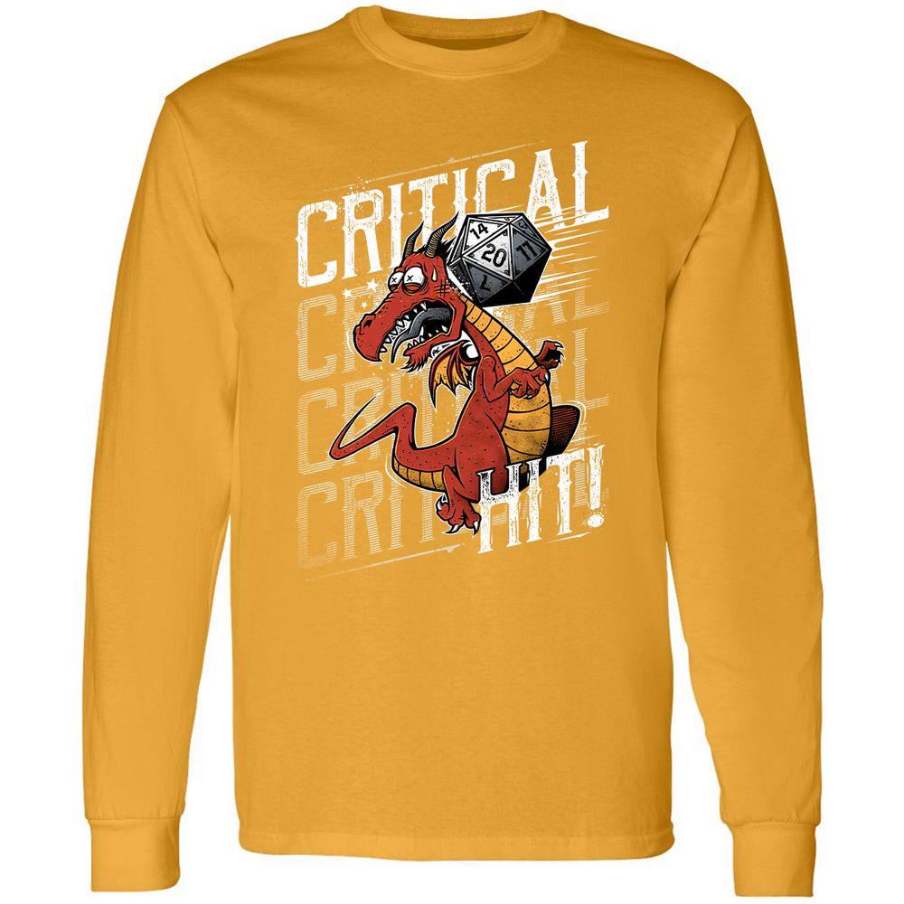 Funny Dragon Critical Hit Long Sleeve T-Shirt - Gold - 9