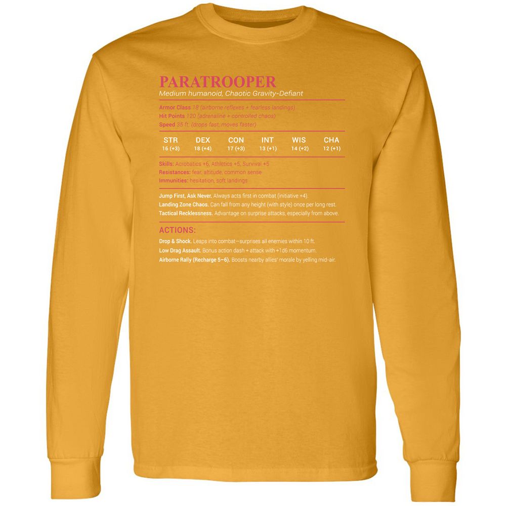 Paratrooper Stats Long Sleeve T-Shirt - Gold - 9
