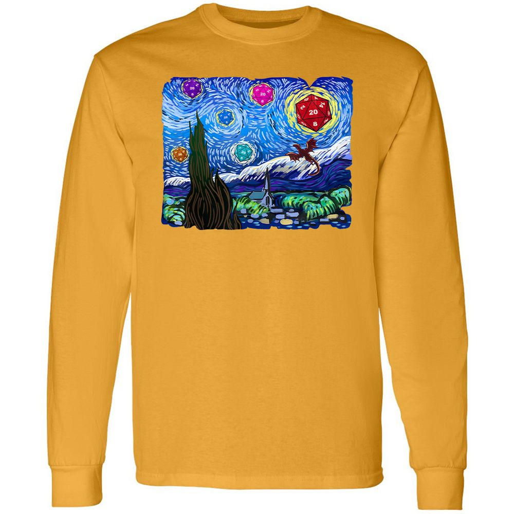 Dragon Starry Night Long Sleeve T-Shirt - Gold - 9
