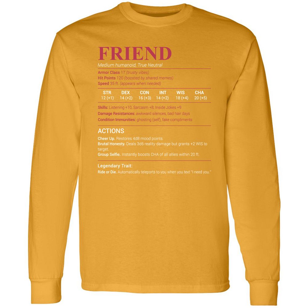 Friend Stats Long Sleeve T-Shirt - Gold - 9