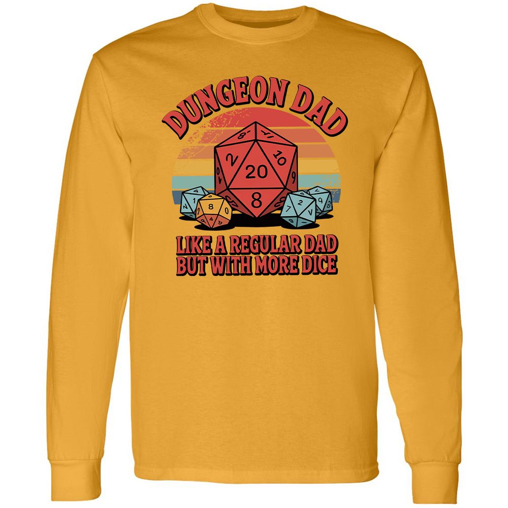 Dungeon Dad With More Dice Long Sleeve T-Shirt - Gold - 9