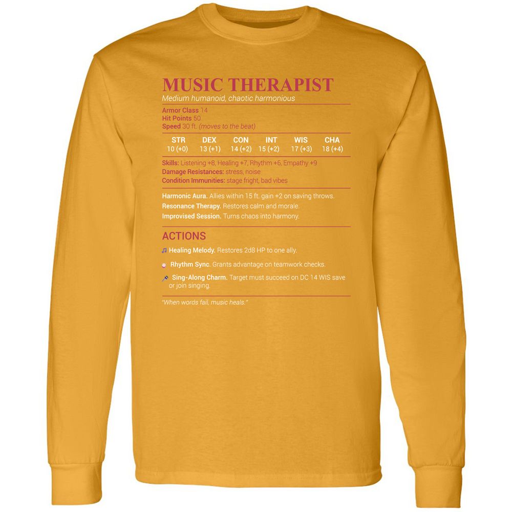 Music Therapist Long Sleeve T-Shirt - Gold - 9