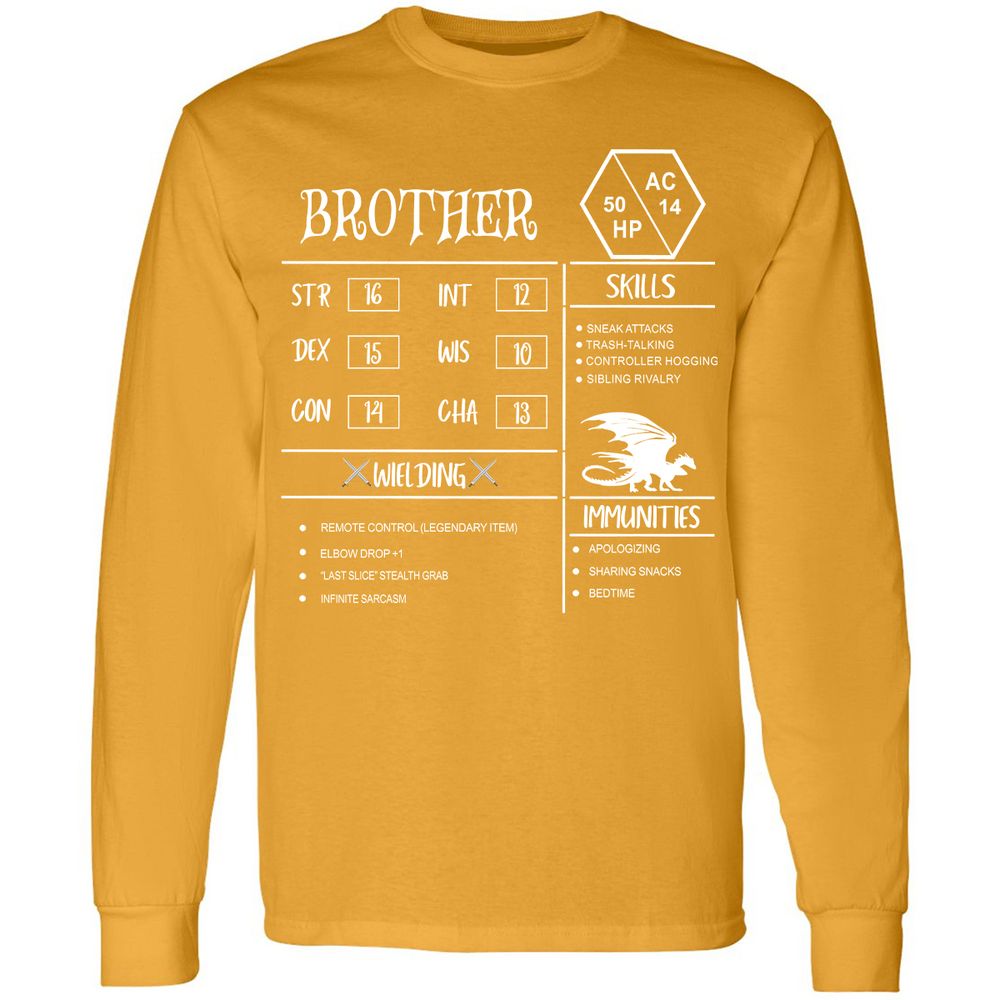 Brother Stats Long Sleeve T-Shirt - Gold - 9