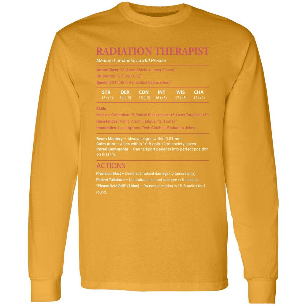 Radiation Therapist Long Sleeve T-Shirt - Gold - 9