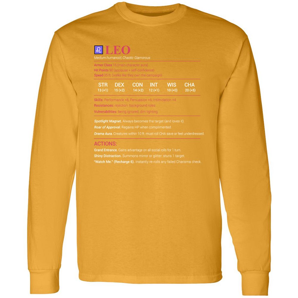 Leo Stats Long Sleeve T-Shirt - Gold - 9