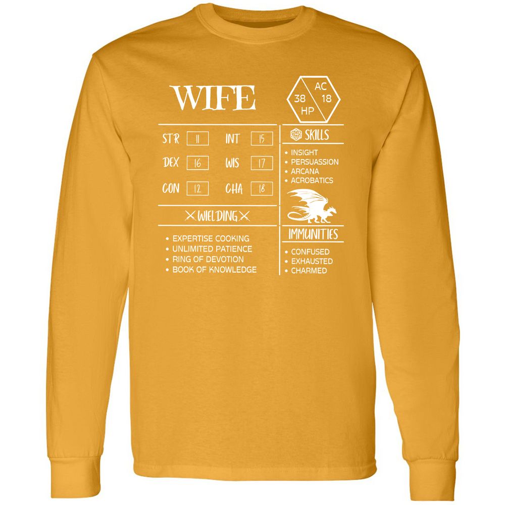 Wife Stats 2 Long Sleeve T-Shirt - Gold - 9