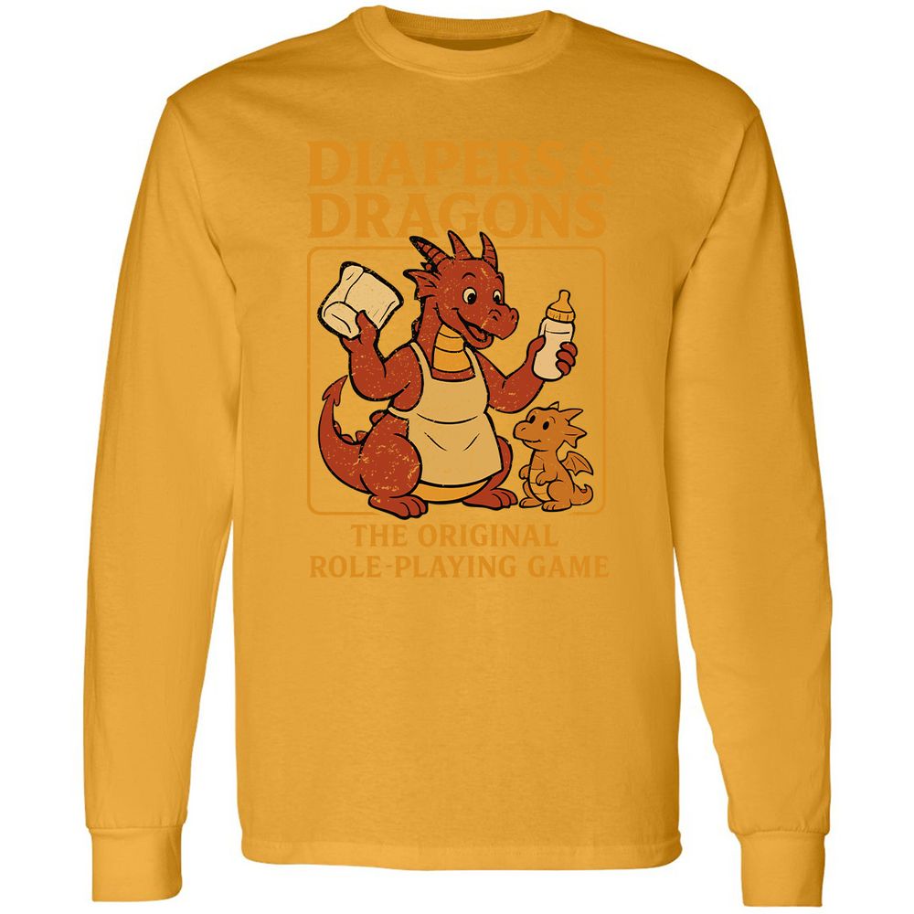 Diapers & Dragons Long Sleeve T-Shirt - Gold - 9