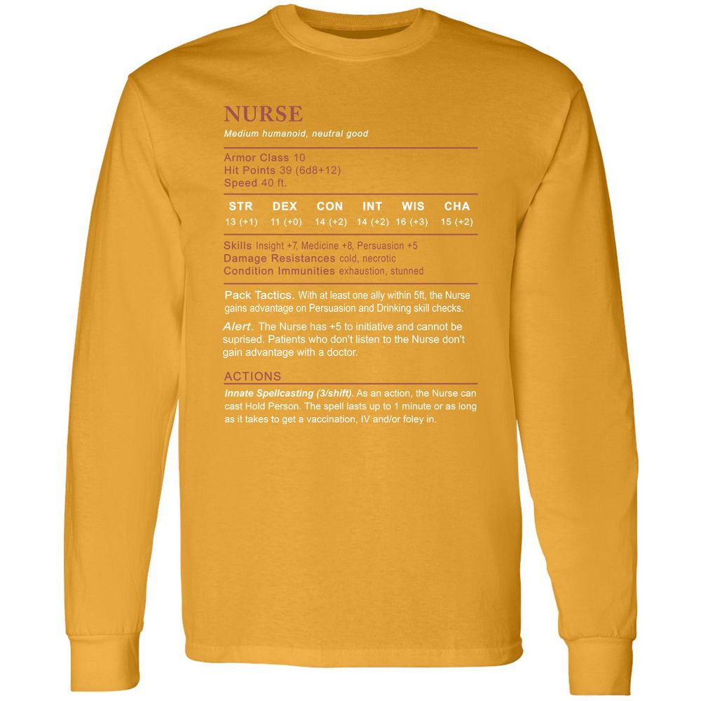 Nurse Stats 2 Long Sleeve T-Shirt - Gold - 9