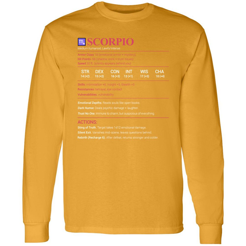 Scorpio Stats Long Sleeve T-Shirt - Gold - 9