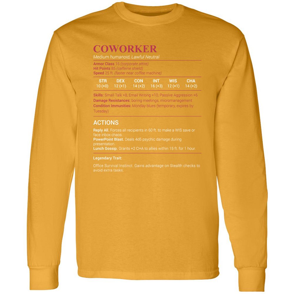 Coworker Stats Long Sleeve T-Shirt - Gold - 9