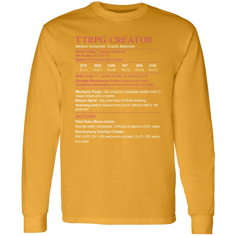 TTRPG Creator Stats Long Sleeve T-Shirt - Gold - 9