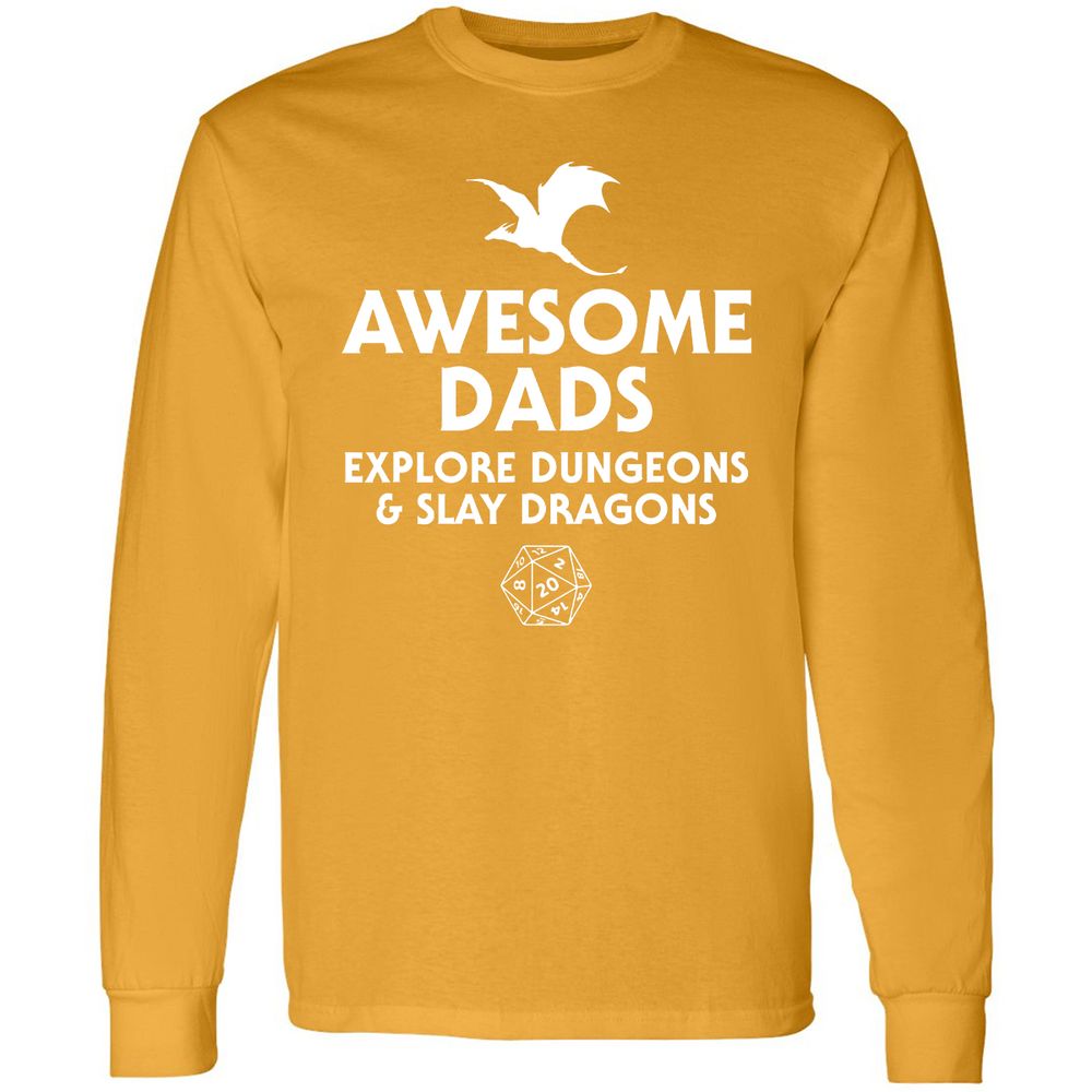 Awesome Dads Slay Dragons Long Sleeve T-Shirt - Gold - 9