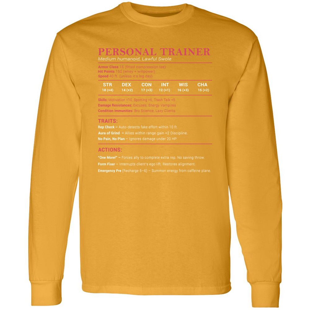 Personal Trainer PT Stats Long Sleeve T-Shirt - Gold - 9