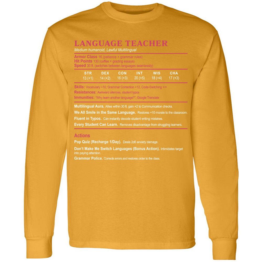 Language Teacher Long Sleeve T-Shirt - Gold - 9