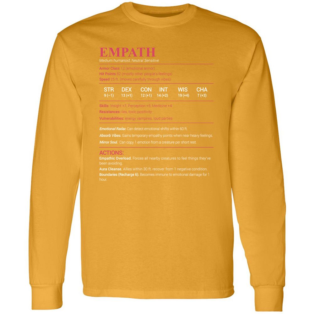Empath Stats Long Sleeve T-Shirt - Gold - 9