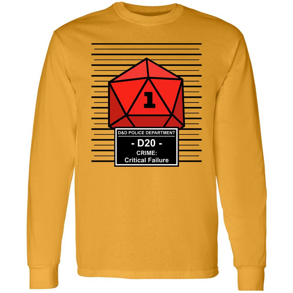 D20 Arrested For Critical Failure Long Sleeve T-Shirt - Gold - 9
