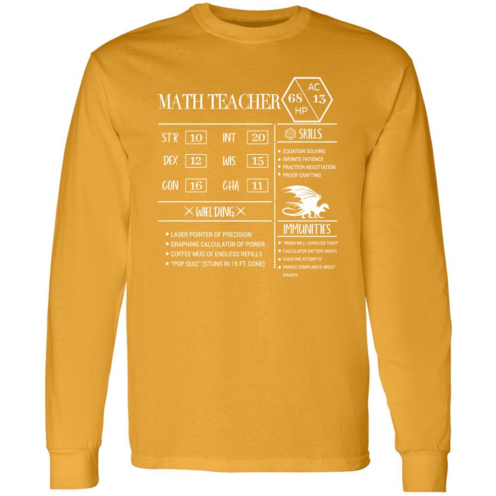 Math Teacher New Long Sleeve T-Shirt - Gold - 9