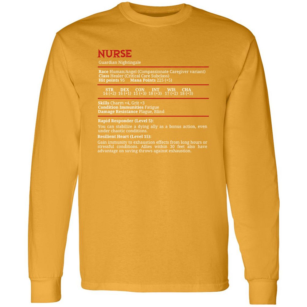 Nurse Stats Long Sleeve T-Shirt - Gold - 9